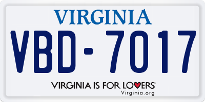 VA license plate VBD7017