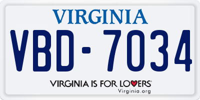 VA license plate VBD7034