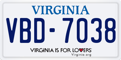 VA license plate VBD7038
