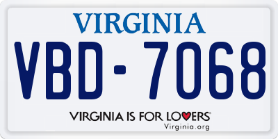 VA license plate VBD7068