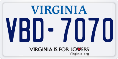 VA license plate VBD7070