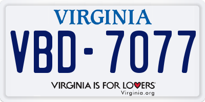 VA license plate VBD7077