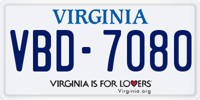 VA license plate VBD7080
