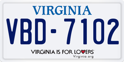 VA license plate VBD7102