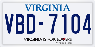 VA license plate VBD7104