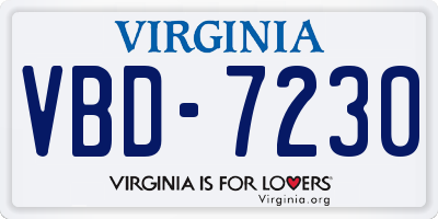 VA license plate VBD7230