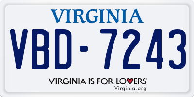 VA license plate VBD7243