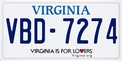 VA license plate VBD7274