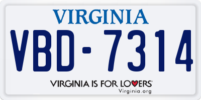 VA license plate VBD7314