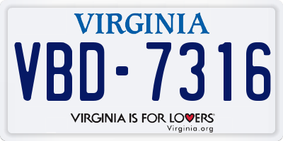 VA license plate VBD7316