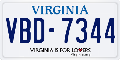 VA license plate VBD7344