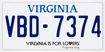 VA license plate VBD7374