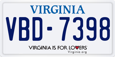 VA license plate VBD7398