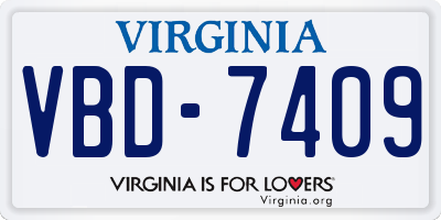 VA license plate VBD7409