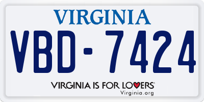 VA license plate VBD7424