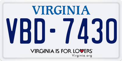 VA license plate VBD7430