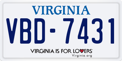 VA license plate VBD7431