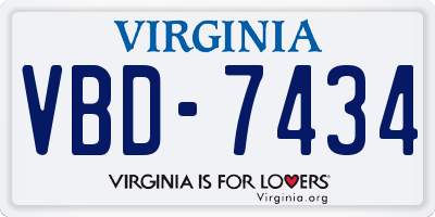 VA license plate VBD7434