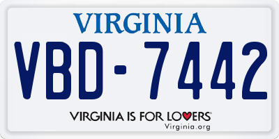 VA license plate VBD7442