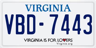 VA license plate VBD7443