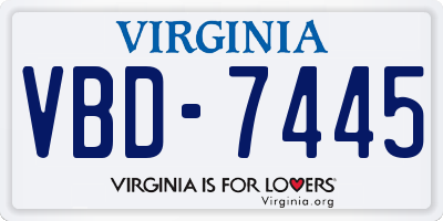 VA license plate VBD7445