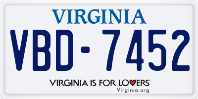 VA license plate VBD7452