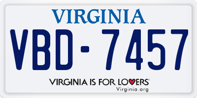 VA license plate VBD7457