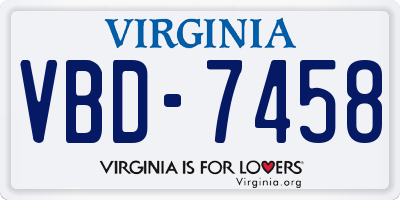 VA license plate VBD7458