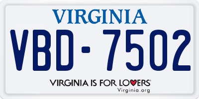 VA license plate VBD7502