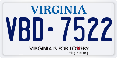 VA license plate VBD7522
