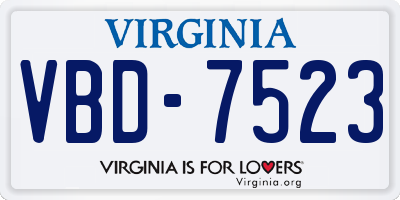 VA license plate VBD7523