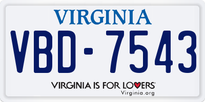 VA license plate VBD7543