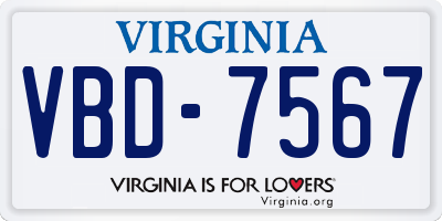VA license plate VBD7567