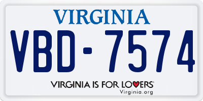 VA license plate VBD7574