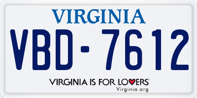 VA license plate VBD7612