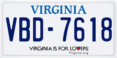 VA license plate VBD7618