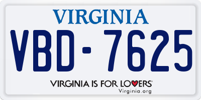 VA license plate VBD7625