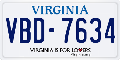 VA license plate VBD7634