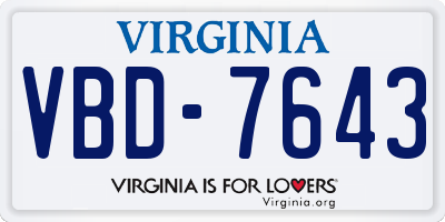 VA license plate VBD7643