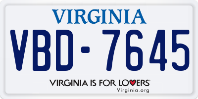 VA license plate VBD7645