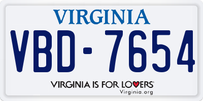 VA license plate VBD7654