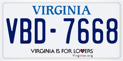 VA license plate VBD7668
