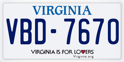 VA license plate VBD7670