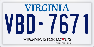 VA license plate VBD7671