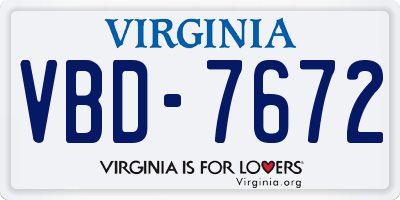 VA license plate VBD7672