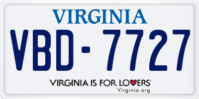 VA license plate VBD7727