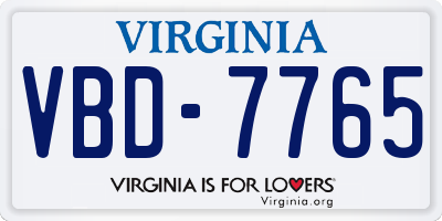 VA license plate VBD7765
