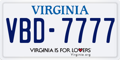 VA license plate VBD7777