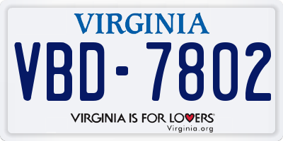 VA license plate VBD7802