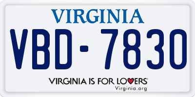 VA license plate VBD7830